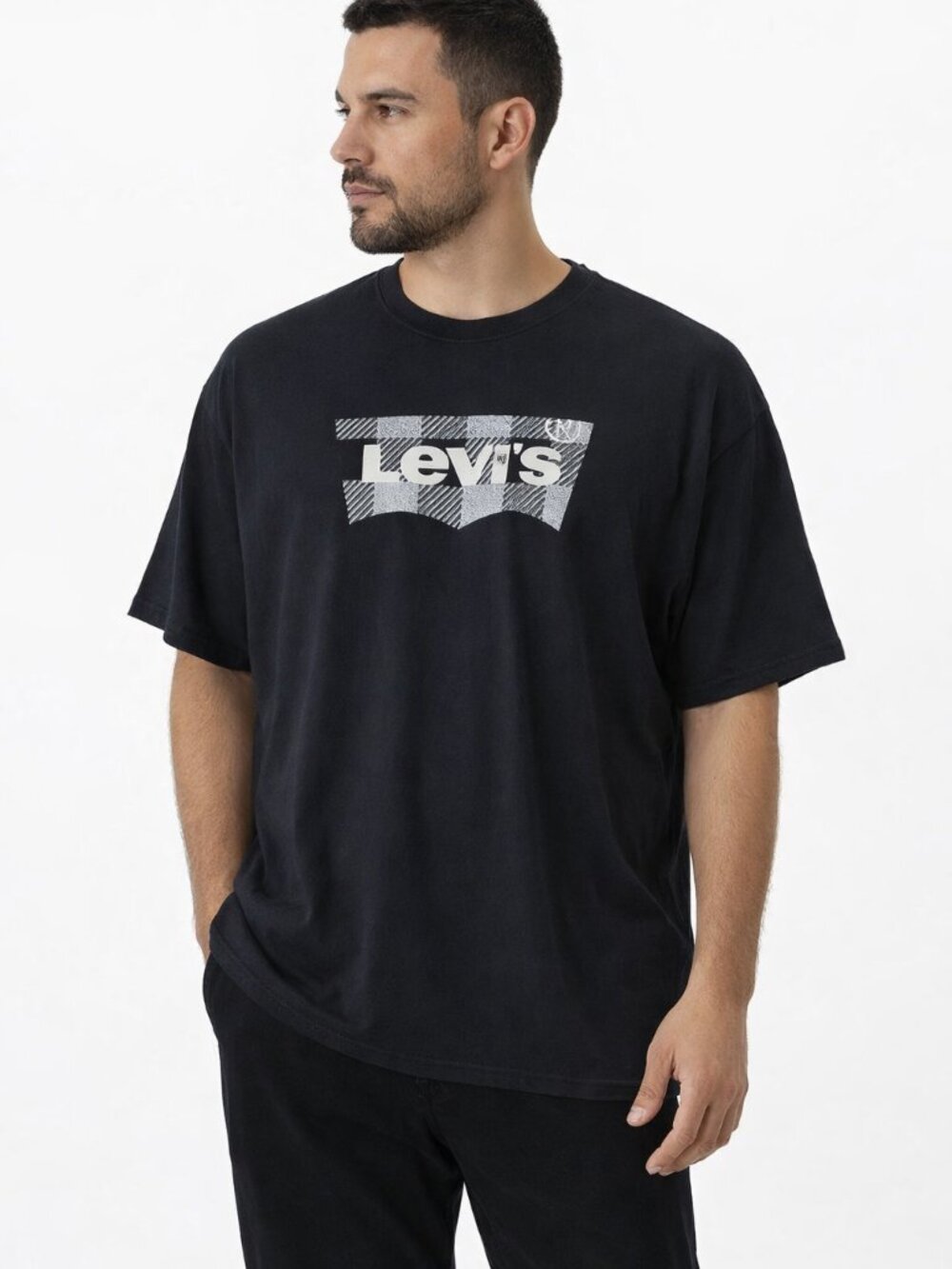 Levi’s Men’s Graphic T‑Shirt Black Gray Checkered Logo · Size XL